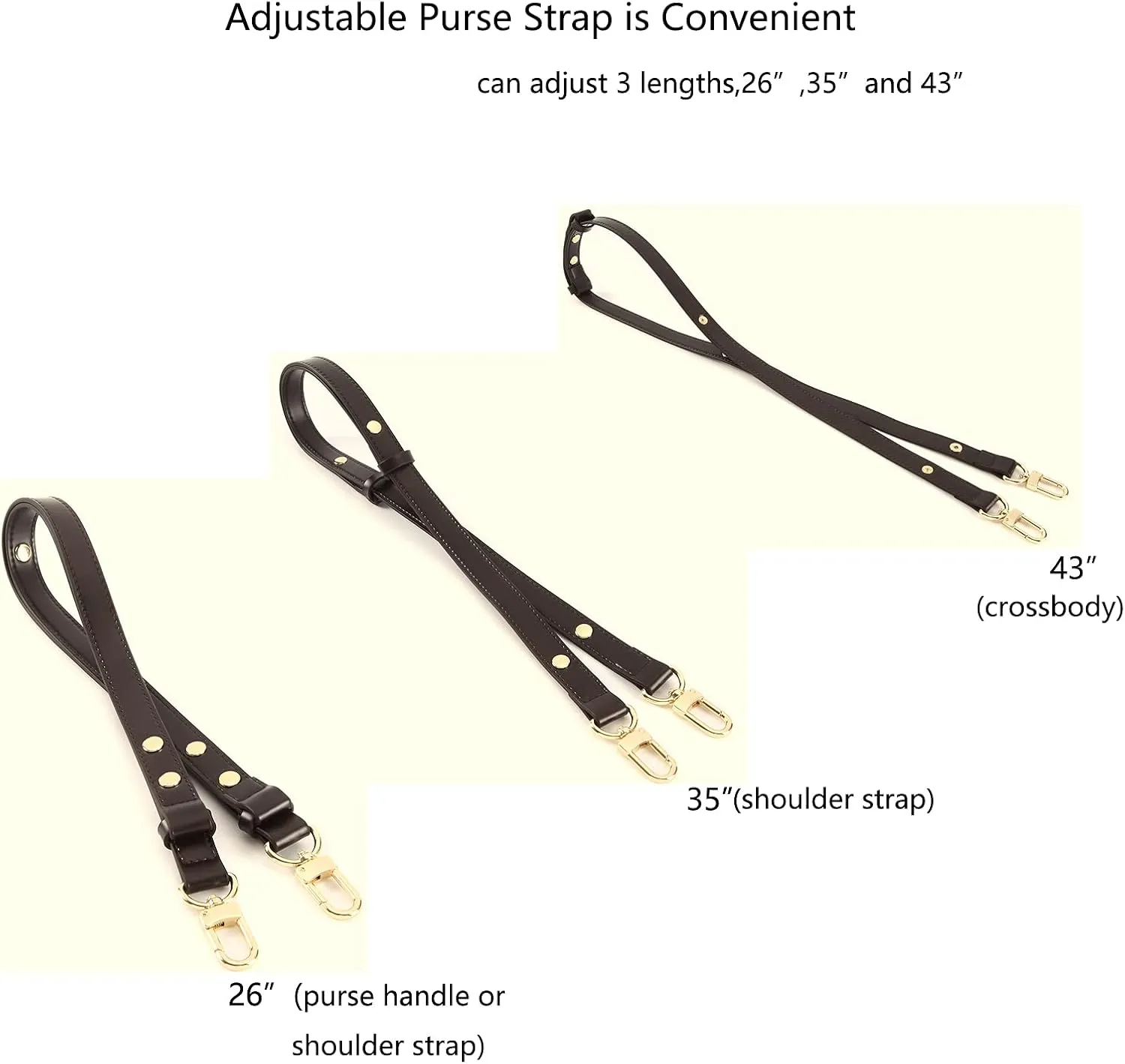 Adjustable PU Leather Purse Handle Shoulder Crossbody Strap for Handbag Bucket Bag (Coffee - Gold)