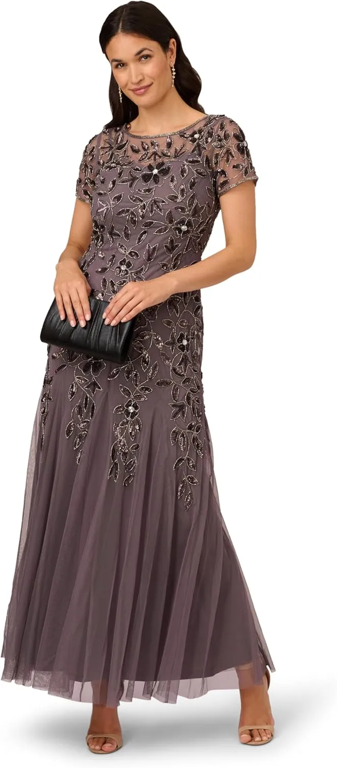 Adrianna Papell Women's Bead Long Dress with Godets