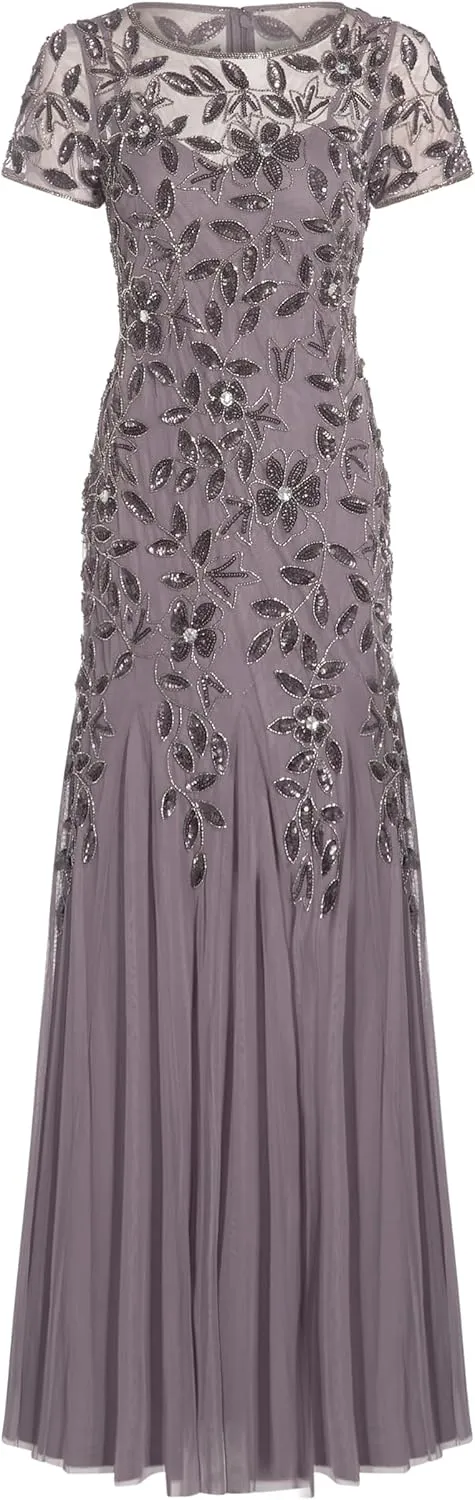 Adrianna Papell Women's Bead Long Dress with Godets