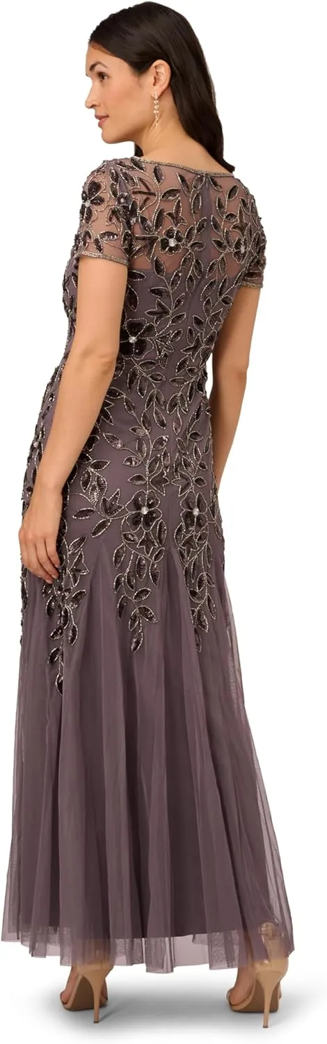 Adrianna Papell Women's Bead Long Dress with Godets