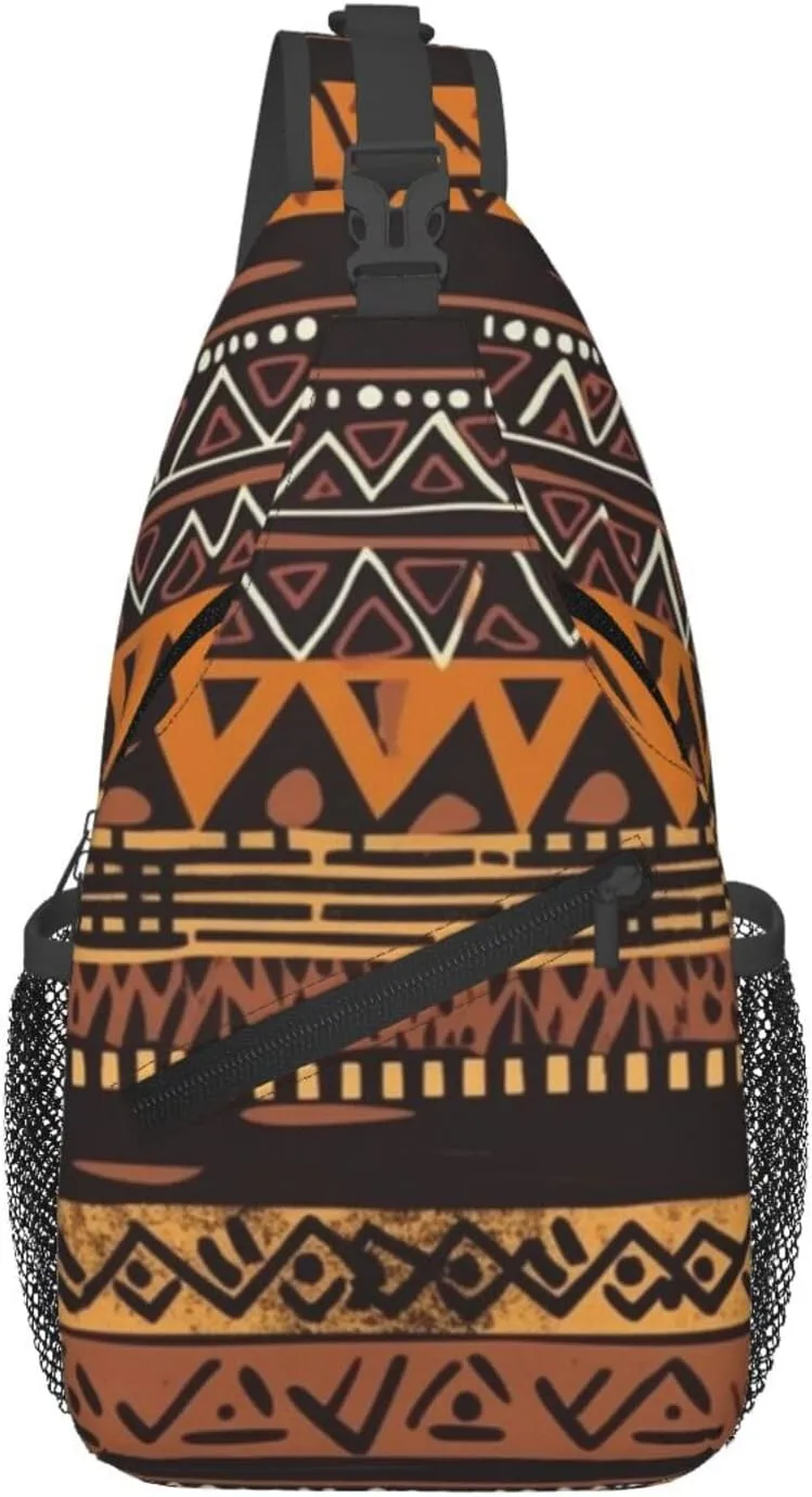 African Mud Cloth Tribal Crossbody Bags for Men Women Fashion Sling Backpack Casual Chest Bag Travel Hiking Daypack