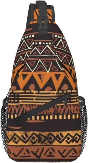 African Mud Cloth Tribal Crossbody Bags for Men Women Fashion Sling Backpack Casual Chest Bag Travel Hiking Daypack