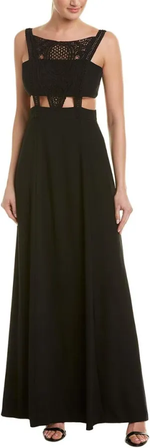 Aidan Mattox Women's Crepe and Lace Gown with Trim Detail and Cut Outs