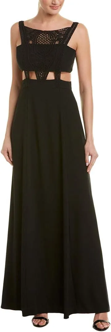 Aidan Mattox Women's Crepe and Lace Gown with Trim Detail and Cut Outs