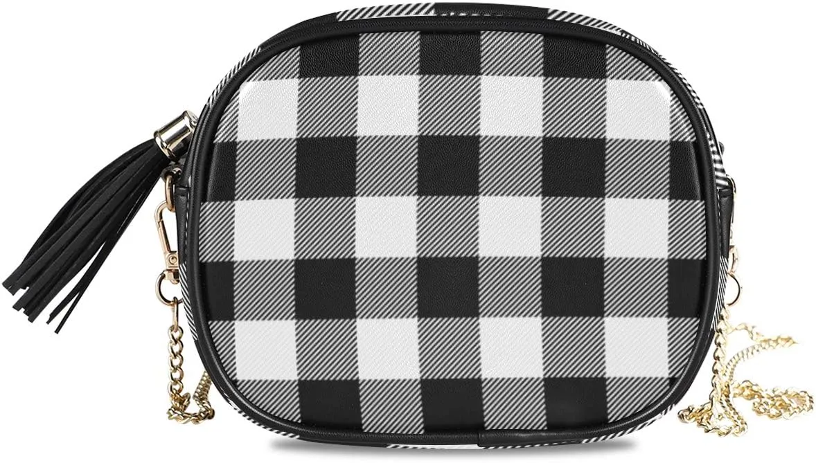 ALAZA PU Leather Small Crossbody Bag Purse Wallet Buffalo Check Lumberjack Plaid Scottish Cage Cell Phone Bags with Adjustable Chain Strap & Multi Pocket