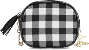 ALAZA PU Leather Small Crossbody Bag Purse Wallet Buffalo Check Lumberjack Plaid Scottish Cage Cell Phone Bags with Adjustable Chain Strap & Multi Pocket