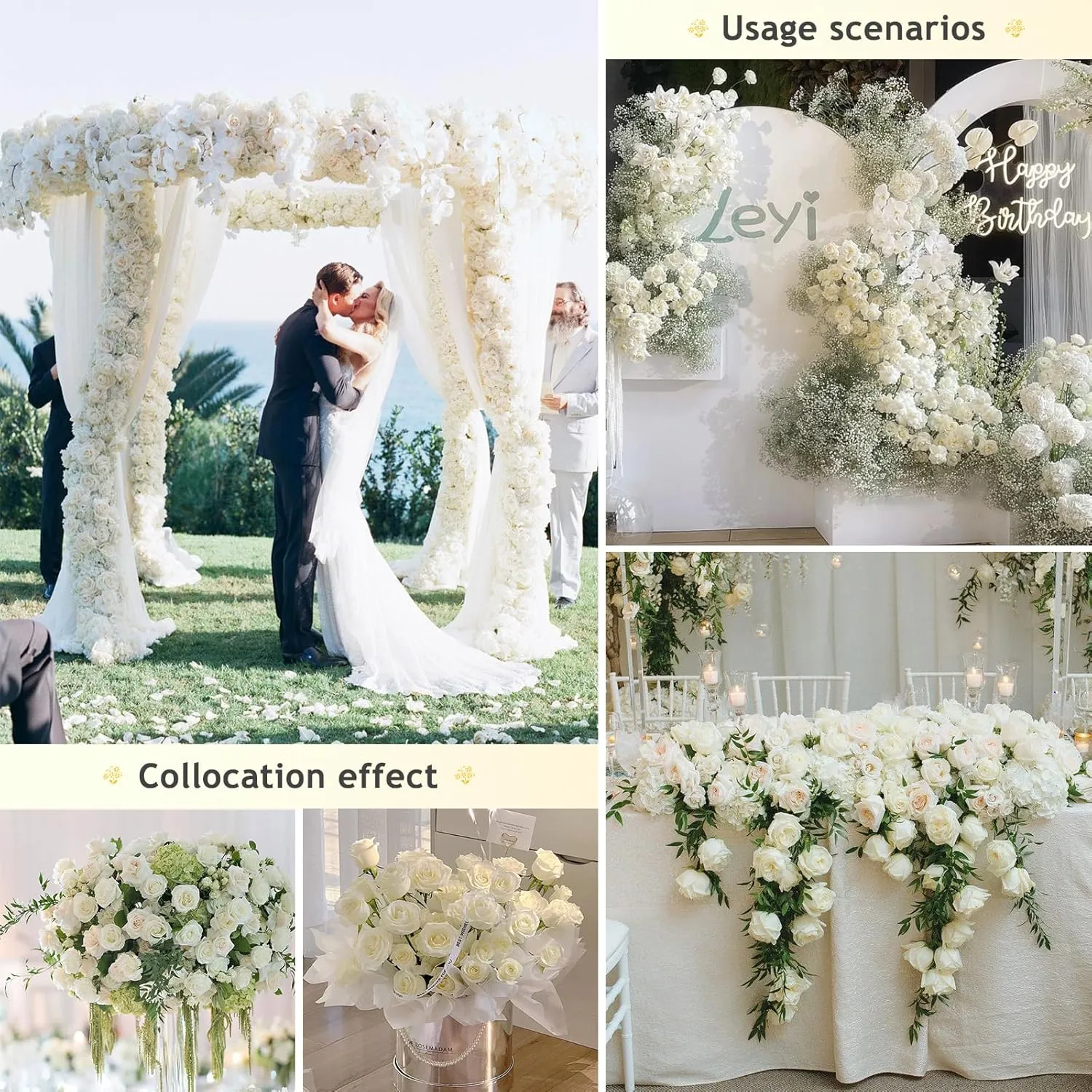 Alecono 20pcs Fake Roses, 4in Big Velvet Flower Head White Roses Artificial Flowers with Stems for Wedding Decorations, Silk Roses Bulk for Home Decor