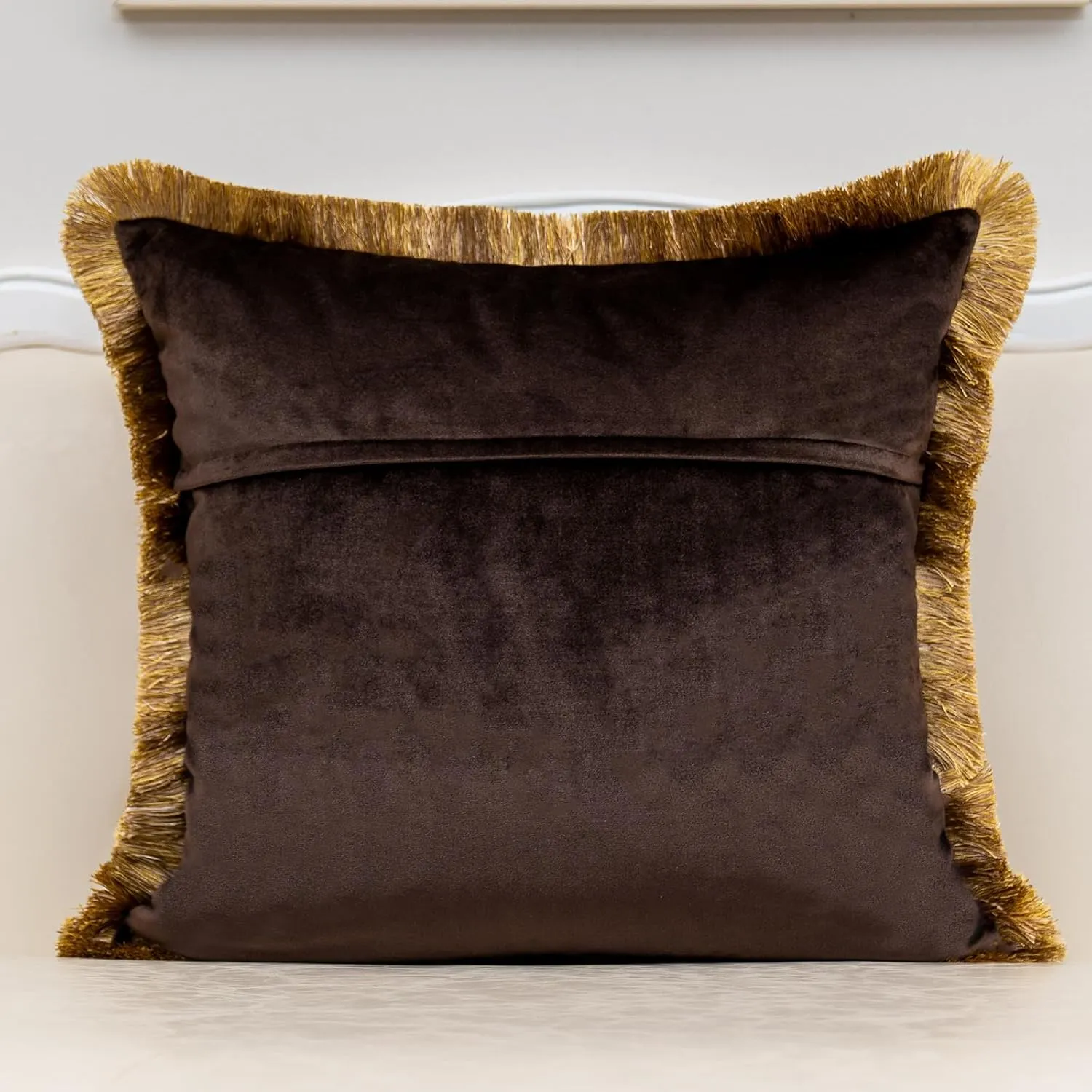 Alerfa Floral Velvet Throw Pillow Cover with Tassel 20 x 20 Inch, European Embroidered Decorative Pillow Cover for Couch Living Room Bedroom Car, Brown