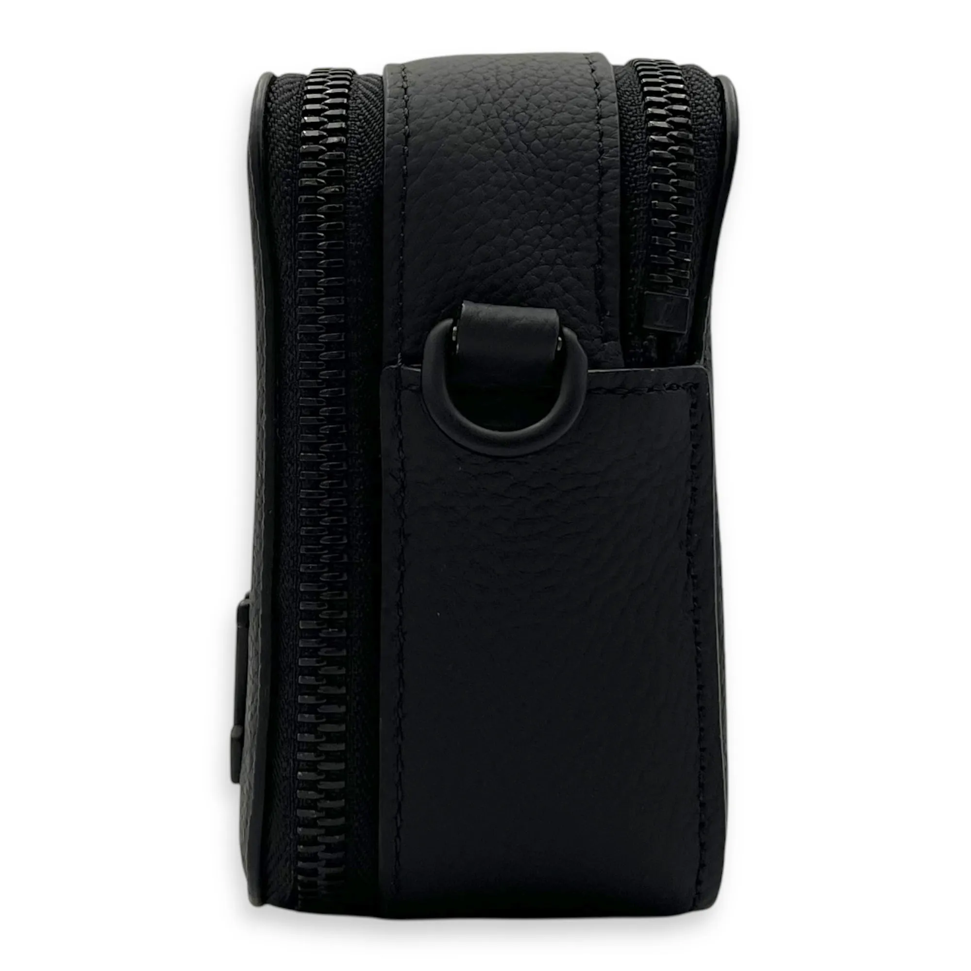 Alpha Wearable Wallet Black Crossbody Bag in Calfskin, Lacquered Metal hardware