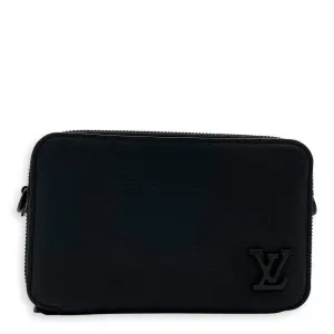Alpha Wearable Wallet Black Crossbody Bag in Calfskin, Lacquered Metal hardware