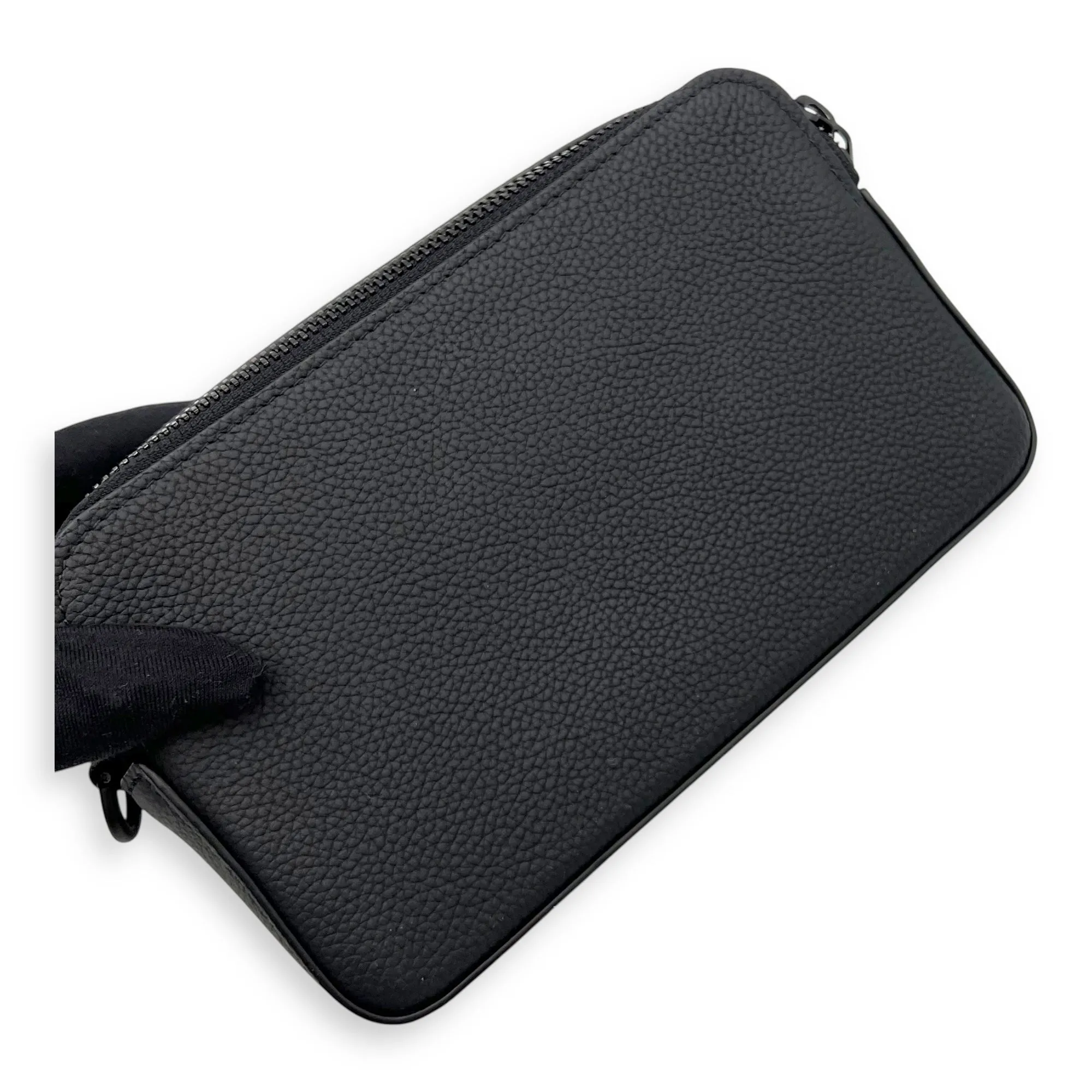 Alpha Wearable Wallet Black Crossbody Bag in Calfskin, Lacquered Metal hardware