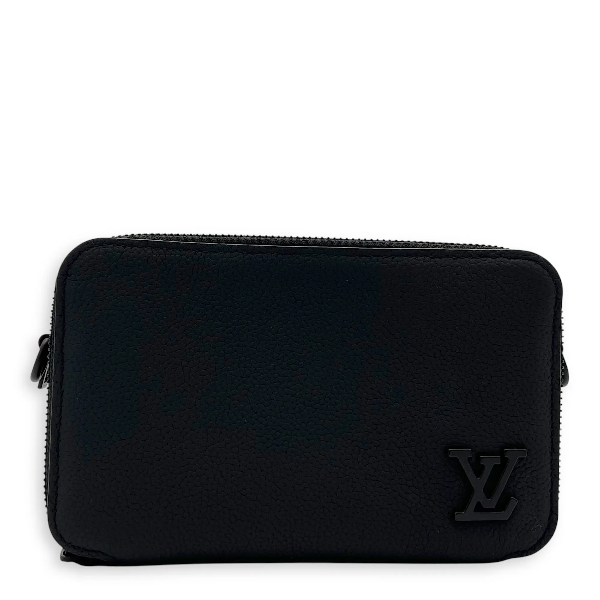 Alpha Wearable Wallet Black Crossbody Bag in Calfskin, Lacquered Metal hardware