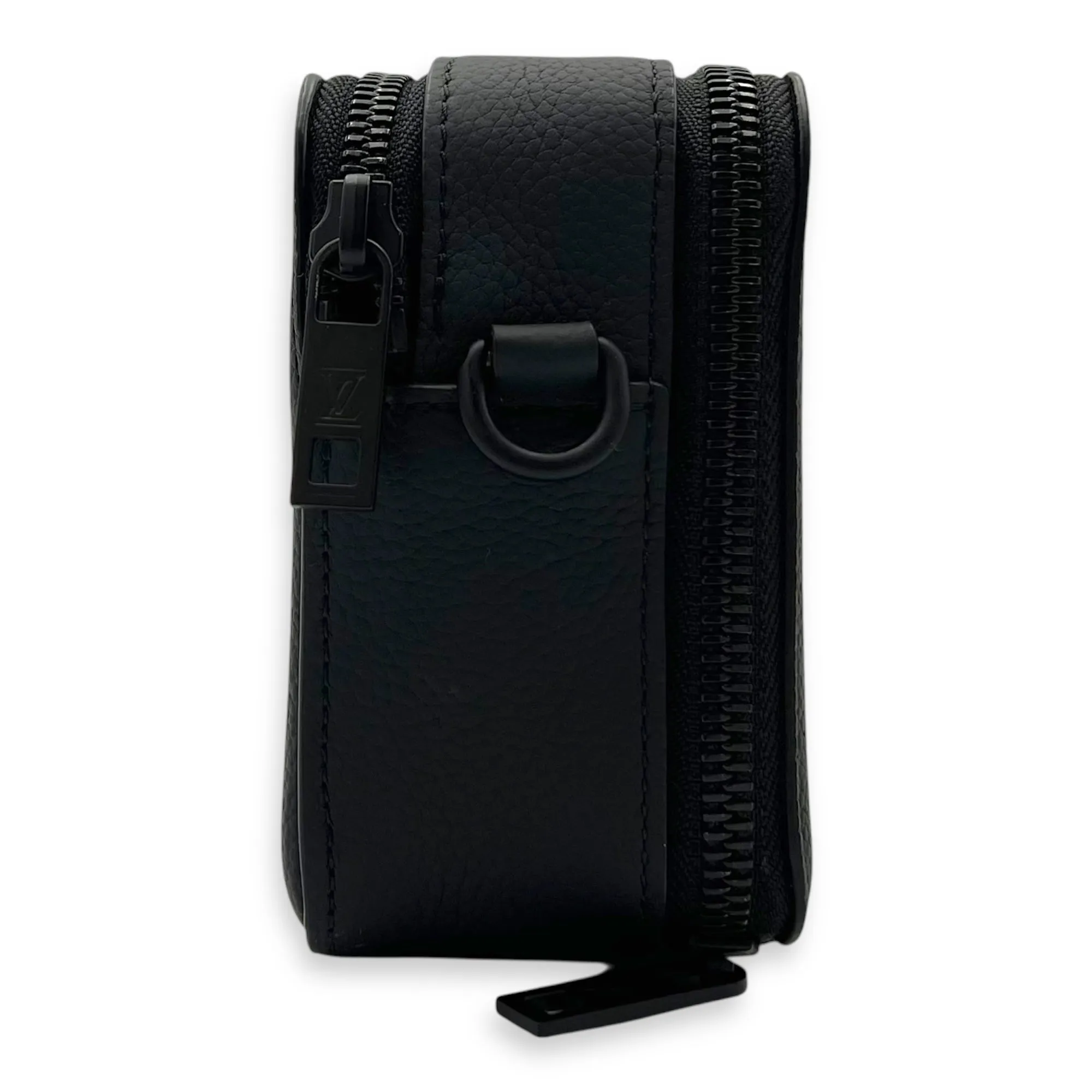 Alpha Wearable Wallet Black Crossbody Bag in Calfskin, Lacquered Metal hardware