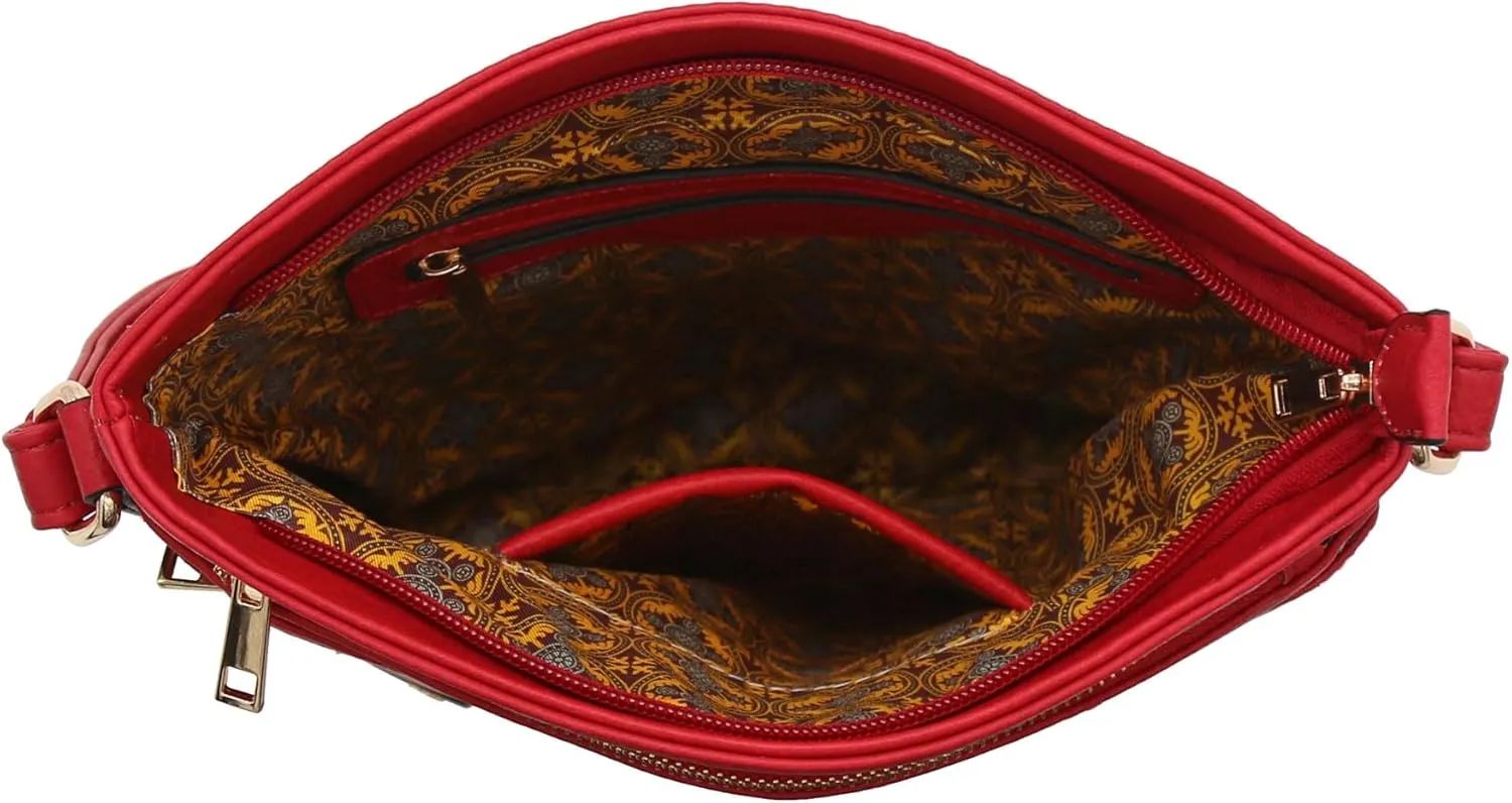 ALYSSA Triple Zip Pocket Large Crossbody Bag