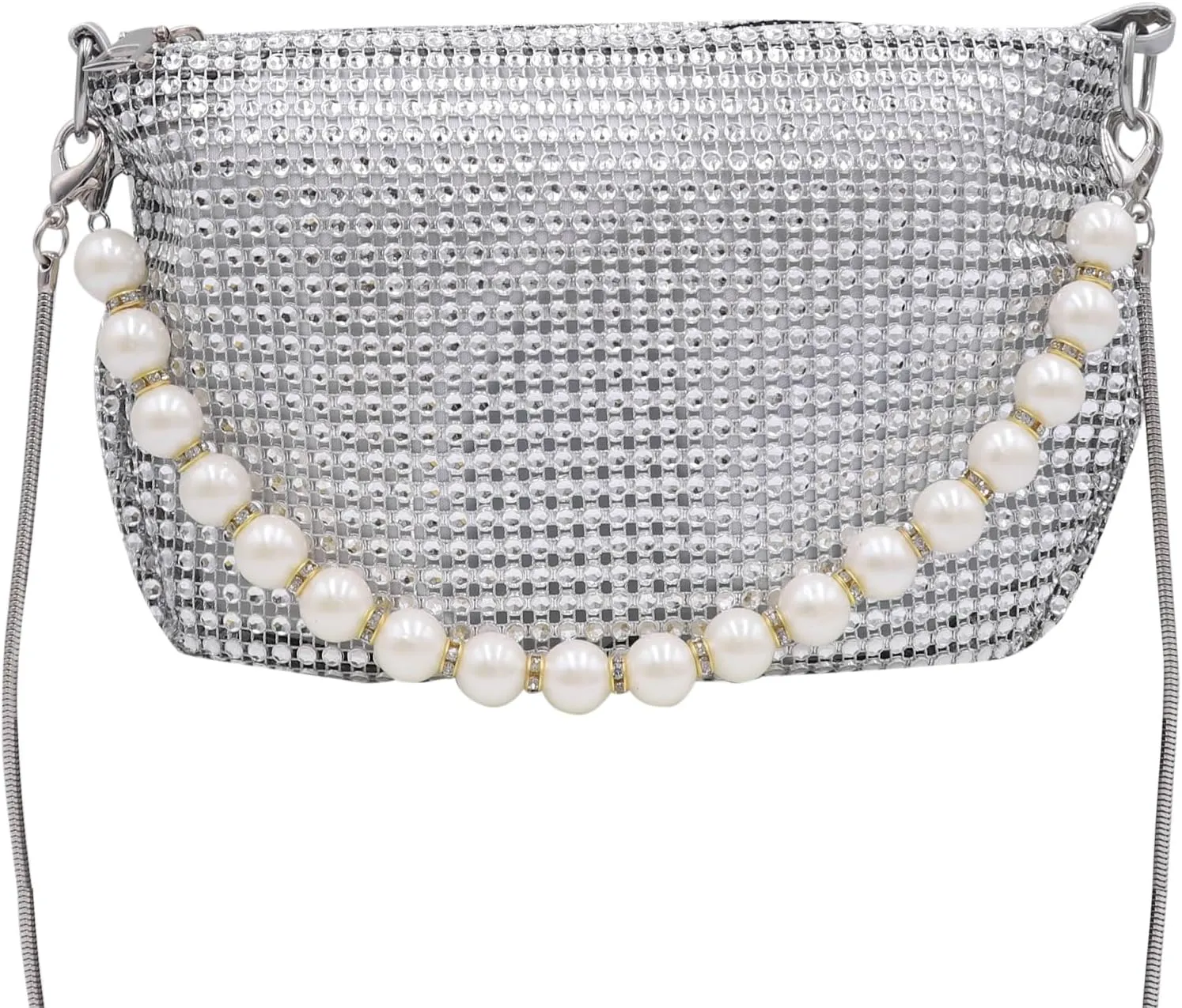 AMPOSSTO Trendy Rhinestones Crossbody Bag for Women Girls Shoulder Bag with Pearls Handheld Handbag