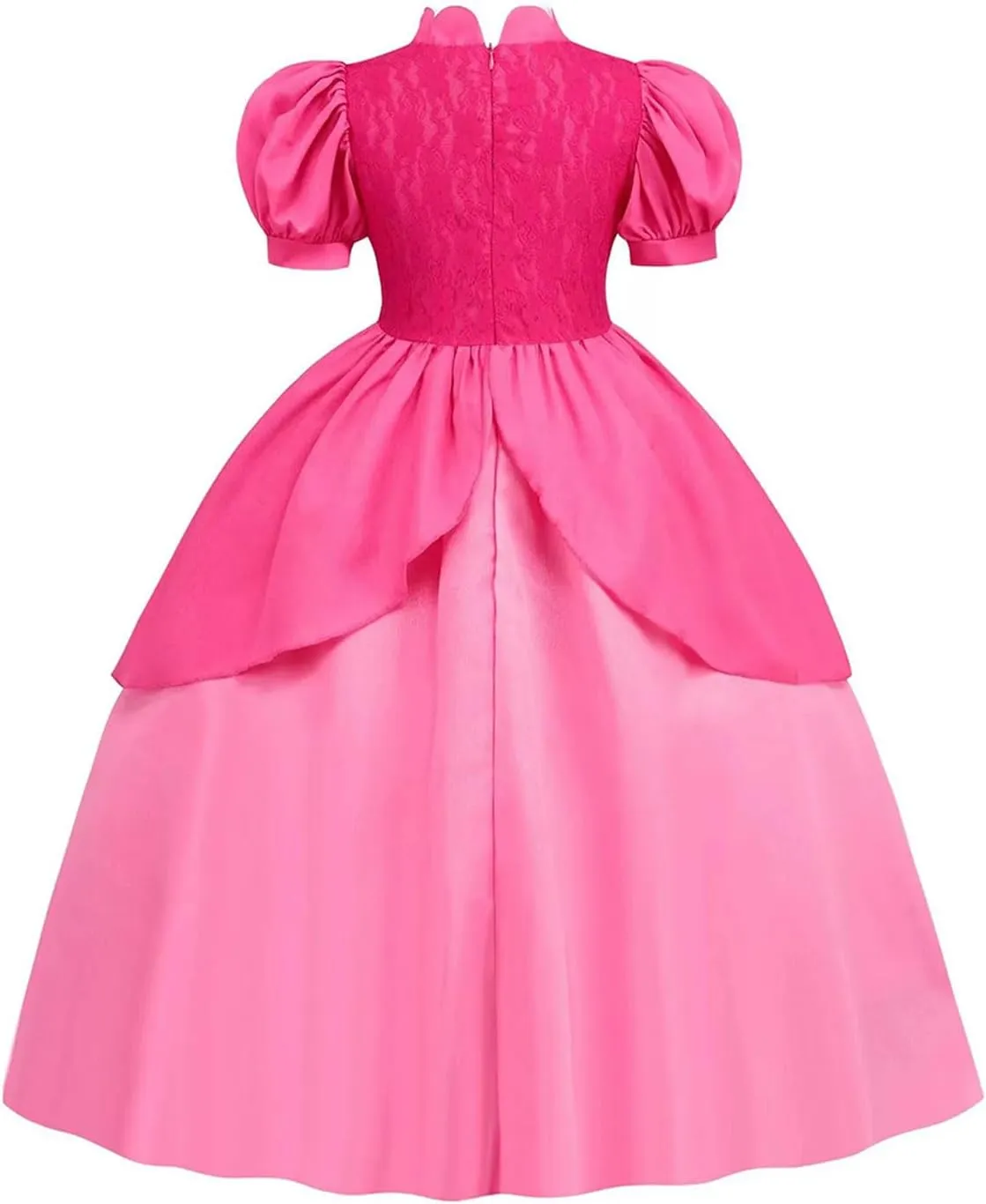 AmzMach Princess Peach Costume for Girls Classic Pink Dress Cosplay Halloween Party Dress Up Kids Birthday Outfit 3-12 Years