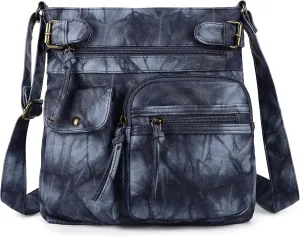 Angel Kiss Crossbody Bags for Women Washed Leather Shoulder Bags Multi Pocket Soft Hobo Purses and Medium Handbags