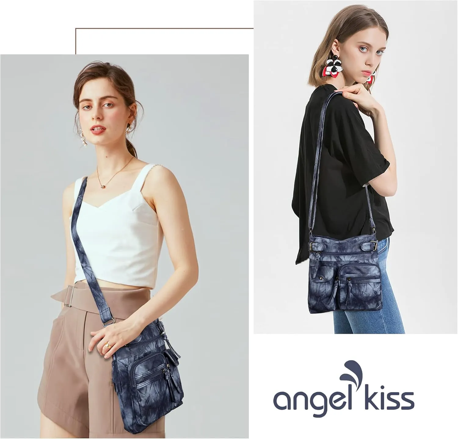Angel Kiss Crossbody Bags for Women Washed Leather Shoulder Bags Multi Pocket Soft Hobo Purses and Medium Handbags
