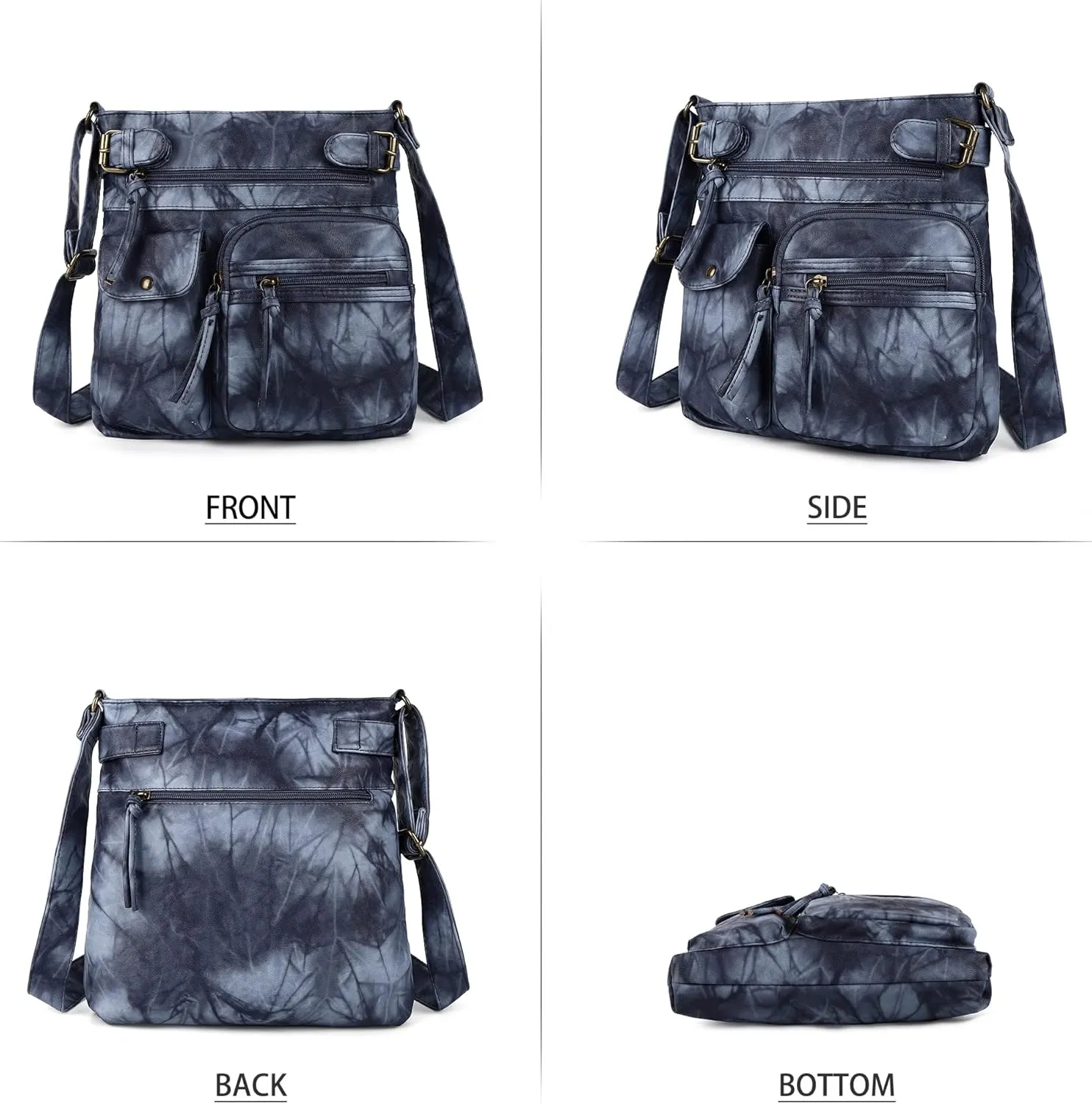 Angel Kiss Crossbody Bags for Women Washed Leather Shoulder Bags Multi Pocket Soft Hobo Purses and Medium Handbags