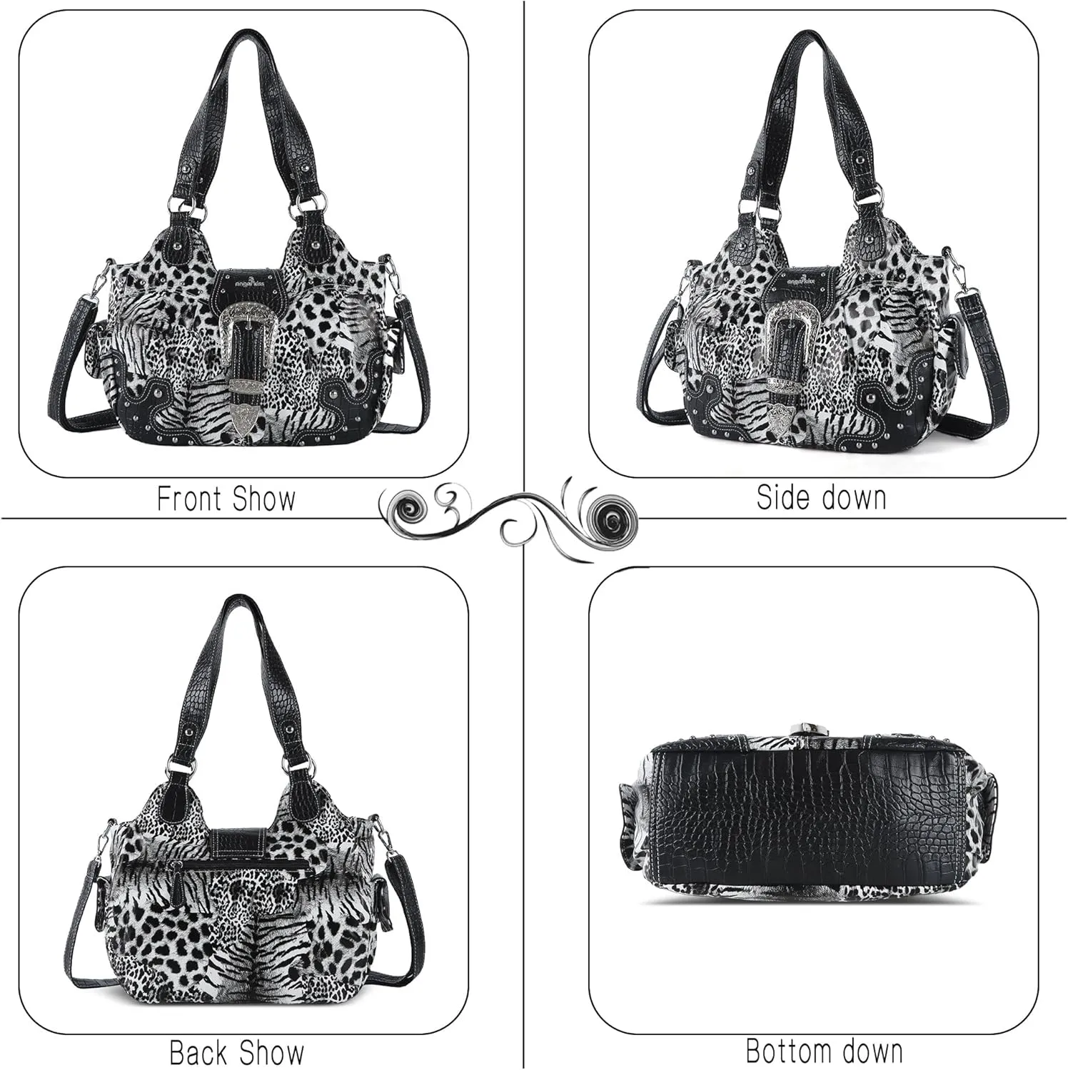 Angel Kiss Hobo Bags for Women Vegan Leather Purses and Handbags Ladies Chic Shoulder Bags Crossbody Purses with Metal Studs