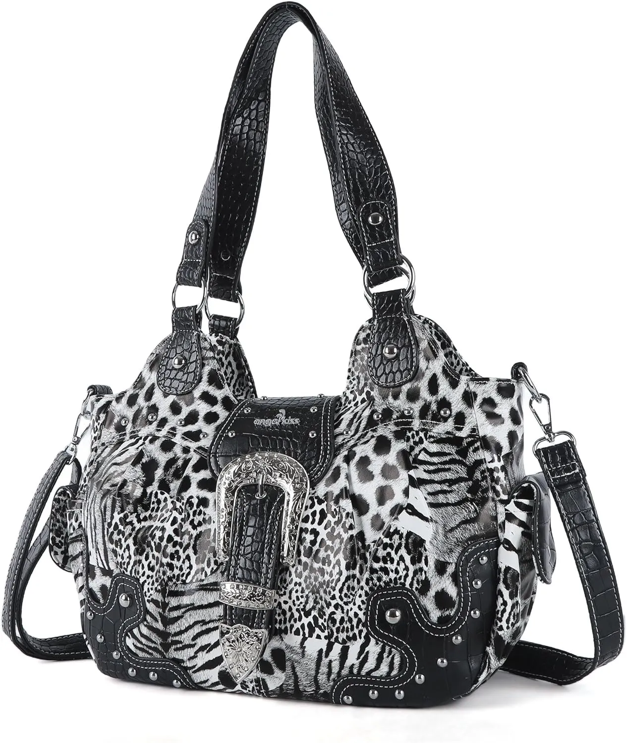Angel Kiss Hobo Bags for Women Vegan Leather Purses and Handbags Ladies Chic Shoulder Bags Crossbody Purses with Metal Studs