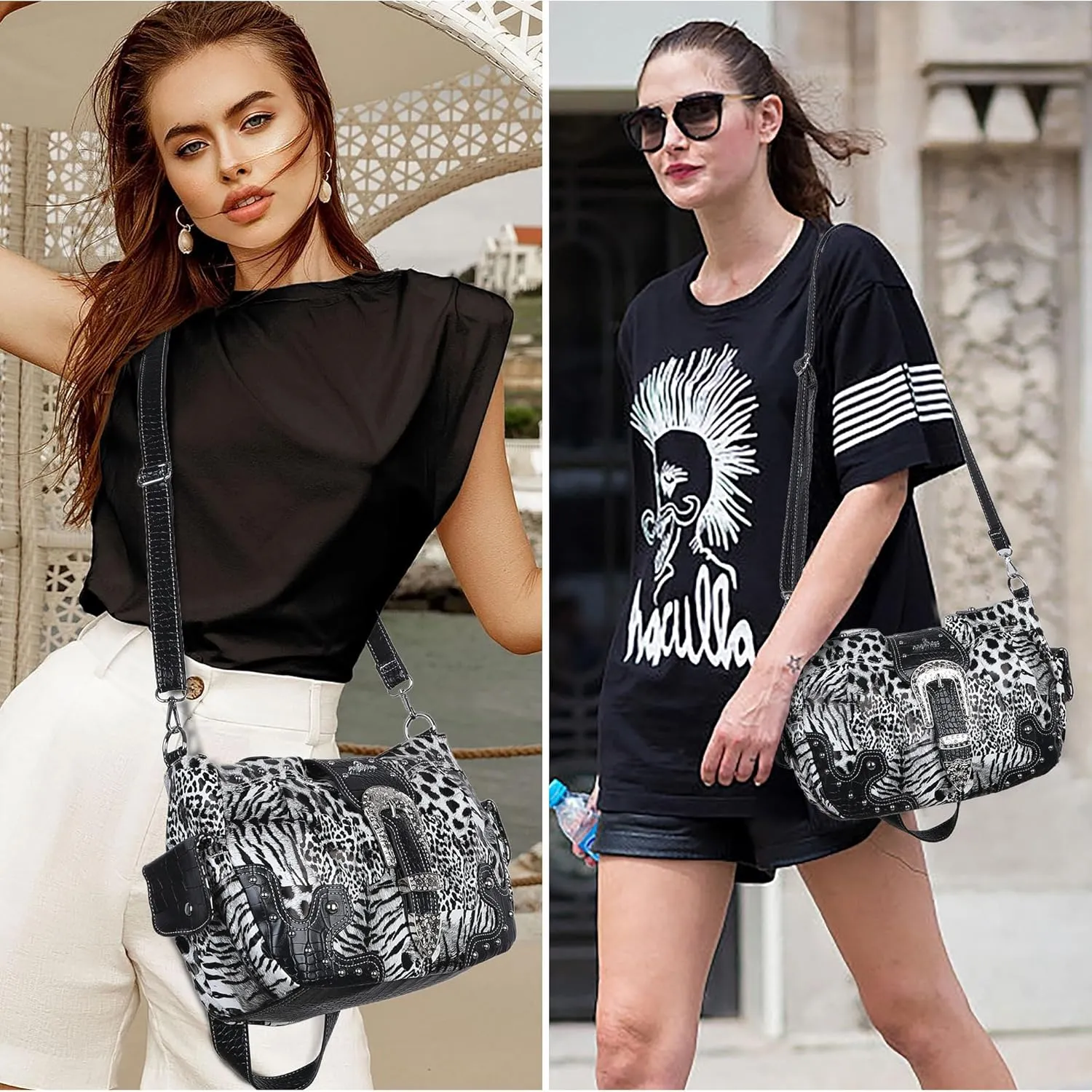 Angel Kiss Hobo Bags for Women Vegan Leather Purses and Handbags Ladies Chic Shoulder Bags Crossbody Purses with Metal Studs