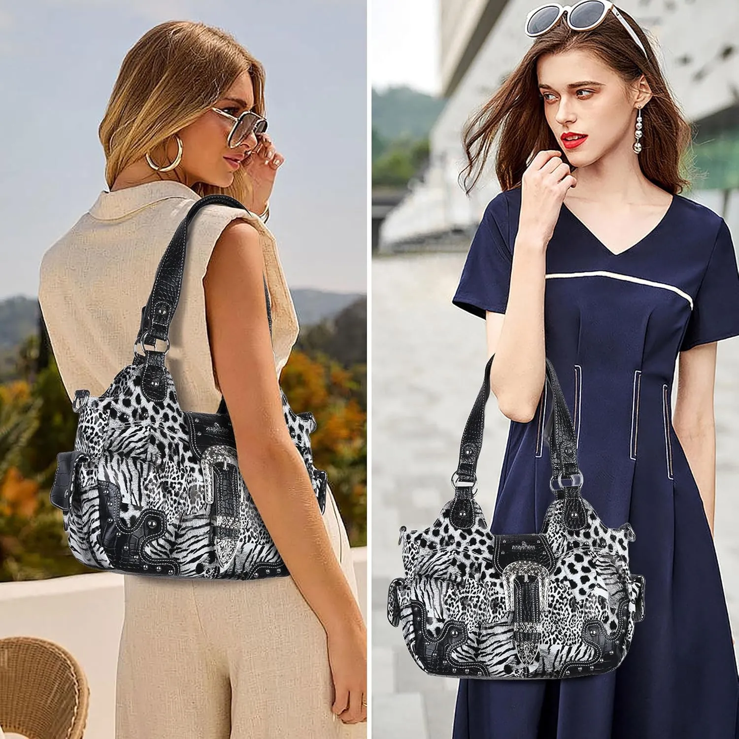 Angel Kiss Hobo Bags for Women Vegan Leather Purses and Handbags Ladies Chic Shoulder Bags Crossbody Purses with Metal Studs