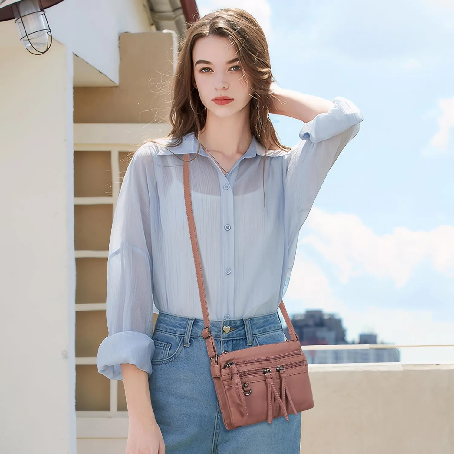 Angel Kiss Small Crossbody Bag for Women Leather Crossbody Purse Triple Compartments Cell Phone Purse Shoulder Bags for Women