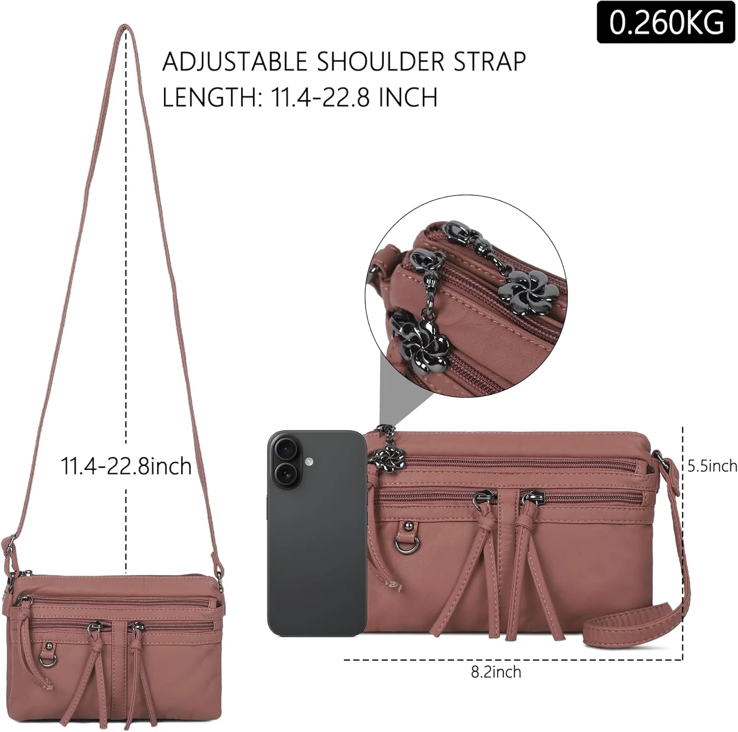 Angel Kiss Small Crossbody Bag for Women Leather Crossbody Purse Triple Compartments Cell Phone Purse Shoulder Bags for Women