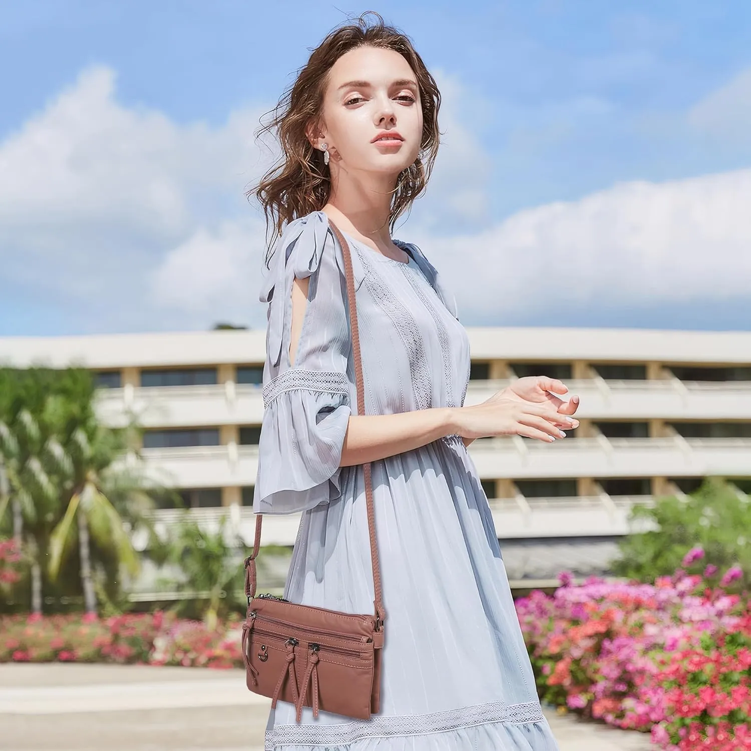 Angel Kiss Small Crossbody Bag for Women Leather Crossbody Purse Triple Compartments Cell Phone Purse Shoulder Bags for Women
