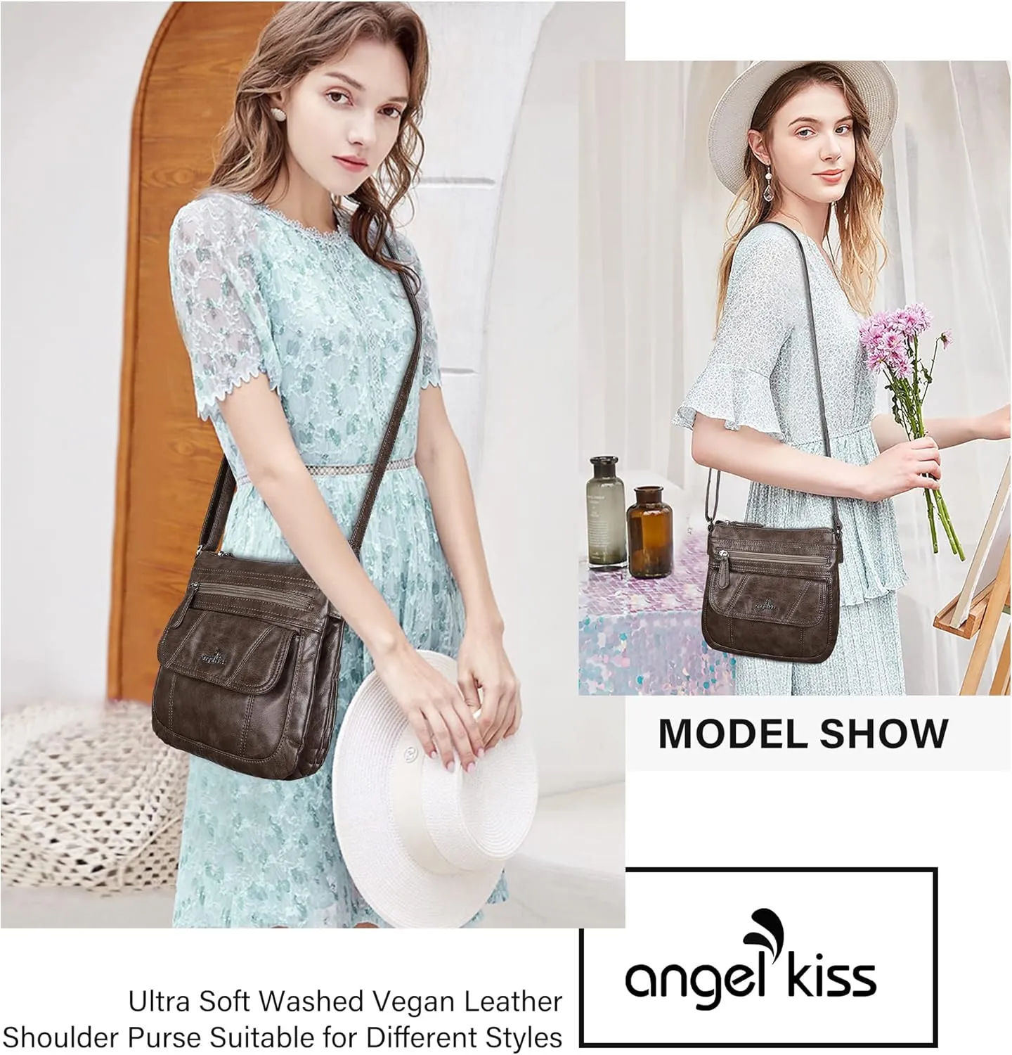 Angelkiss Small Womens Crossbody Bag Leather Shoulder Purse for Women Hobo Bag with Adjustable Shoulder Strap
