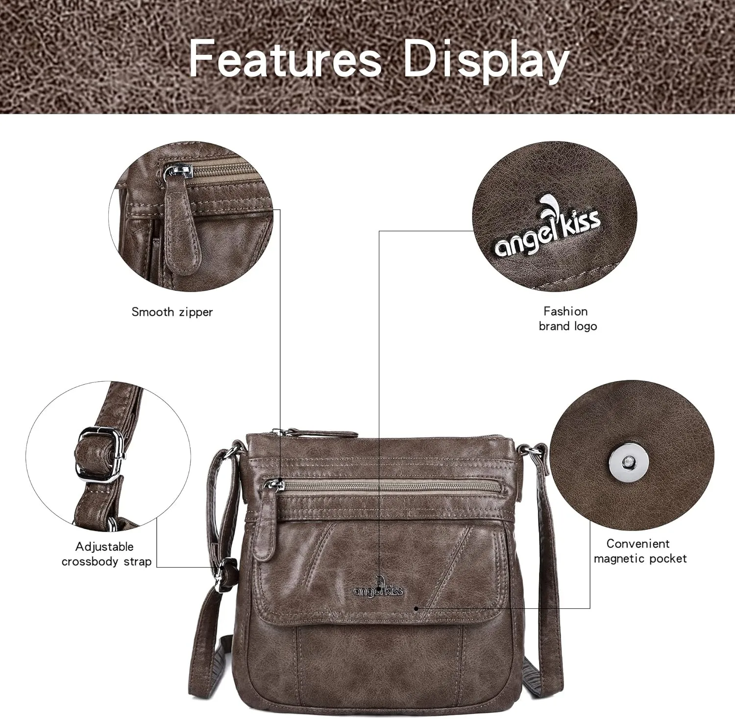 Angelkiss Small Womens Crossbody Bag Leather Shoulder Purse for Women Hobo Bag with Adjustable Shoulder Strap
