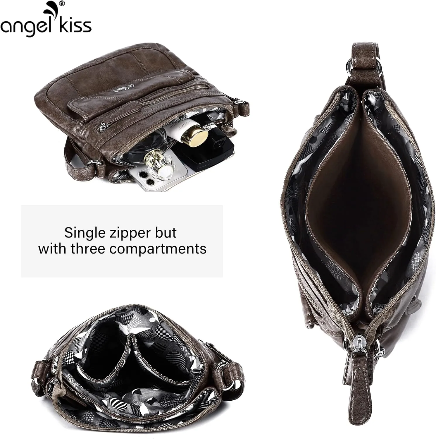 Angelkiss Small Womens Crossbody Bag Leather Shoulder Purse for Women Hobo Bag with Adjustable Shoulder Strap