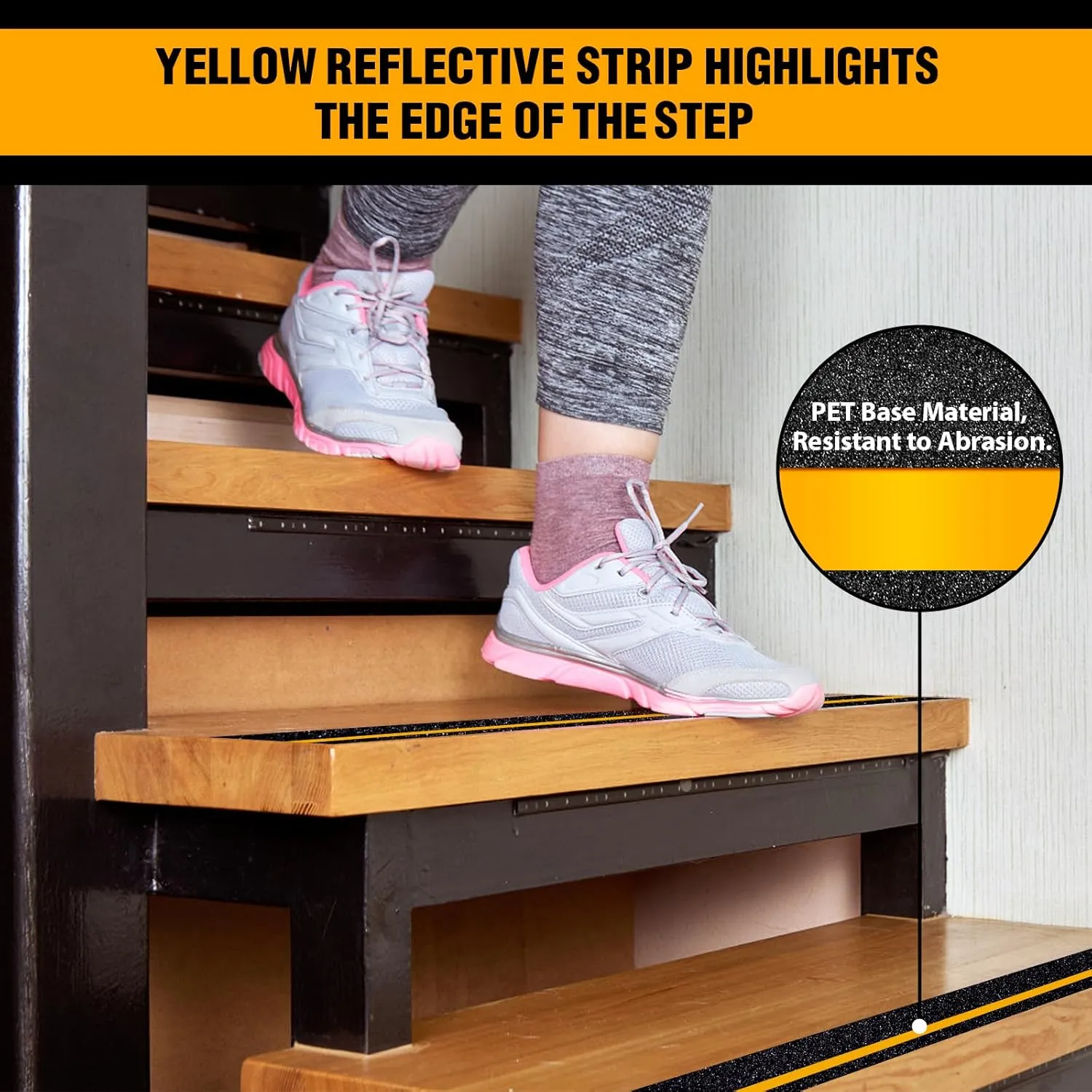 Anti Slip Tape with Yellow Reflective Strips, 2in x 33ft Heavy Duty Non-Skid Traction Grip Tape Waterproof for Outdoor Stair Treads, Steps, Ramps, Slopes, Boats, Decks