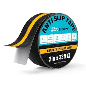 Anti Slip Tape with Yellow Reflective Strips, 2in x 33ft Heavy Duty Non-Skid Traction Grip Tape Waterproof for Outdoor Stair Treads, Steps, Ramps, Slopes, Boats, Decks