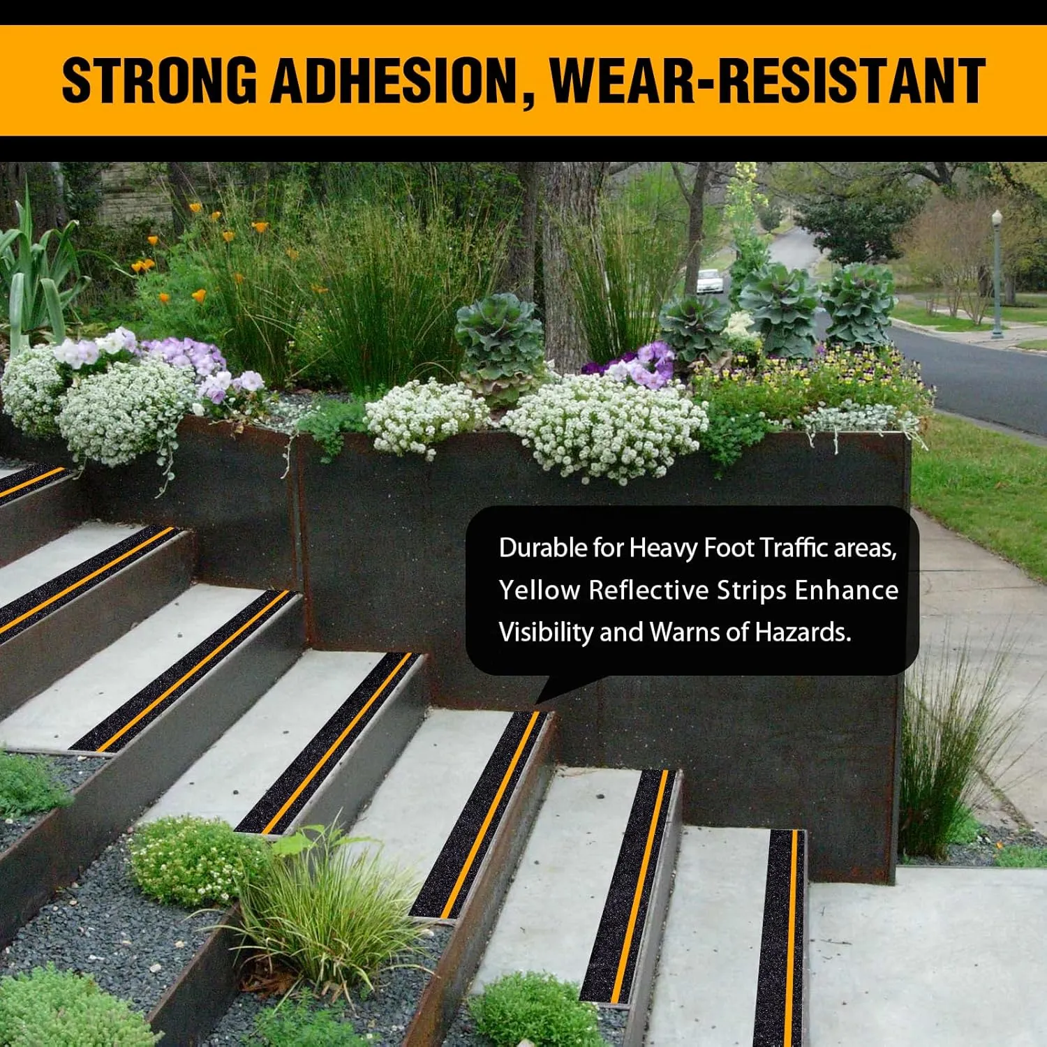Anti Slip Tape with Yellow Reflective Strips, 2in x 33ft Heavy Duty Non-Skid Traction Grip Tape Waterproof for Outdoor Stair Treads, Steps, Ramps, Slopes, Boats, Decks