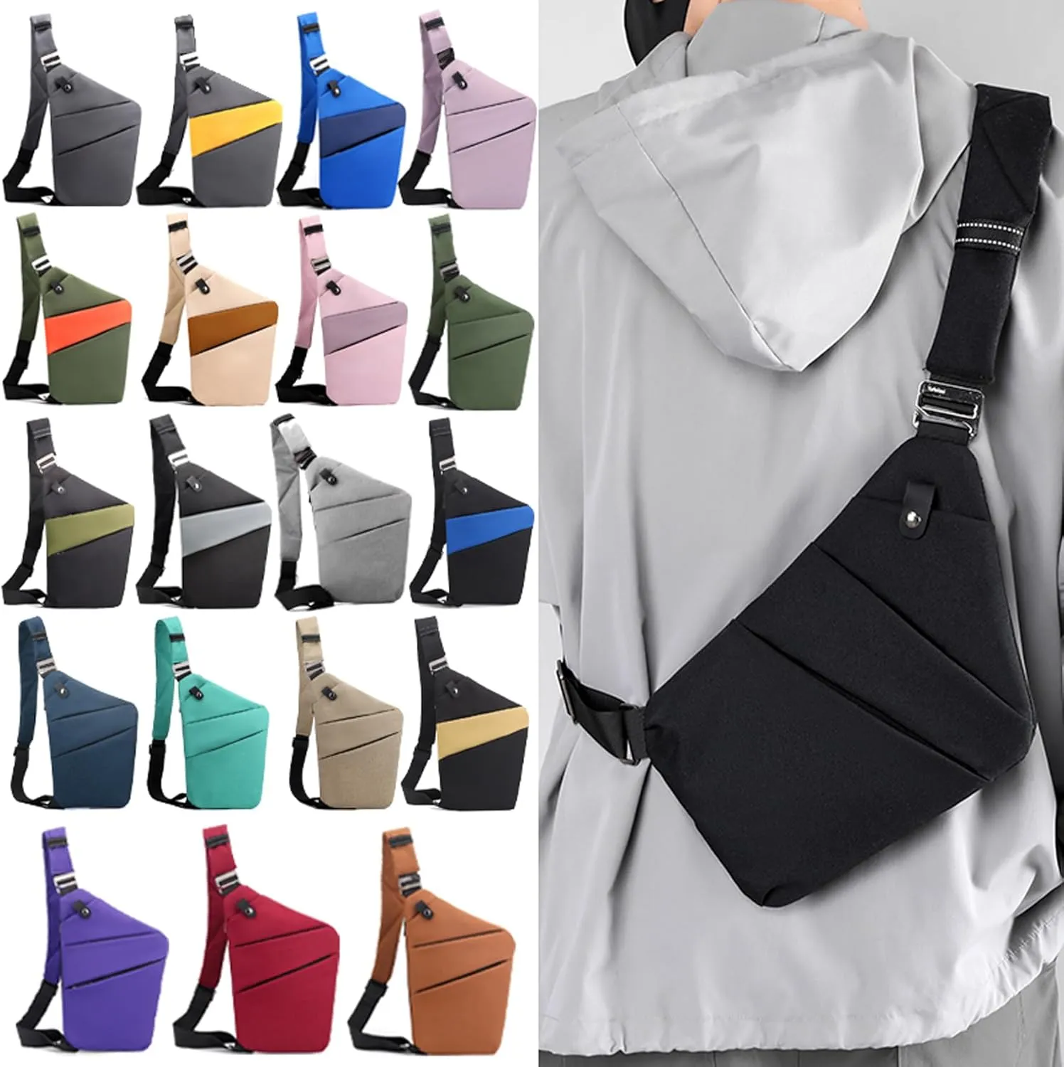 Anti Theft Crossbody Bags for Women, 2025 New Anti-Theft Travel Bag, Shoulder Bag Anti-theft Design for Travel, Sport (Black Blue - Left Shoulder)