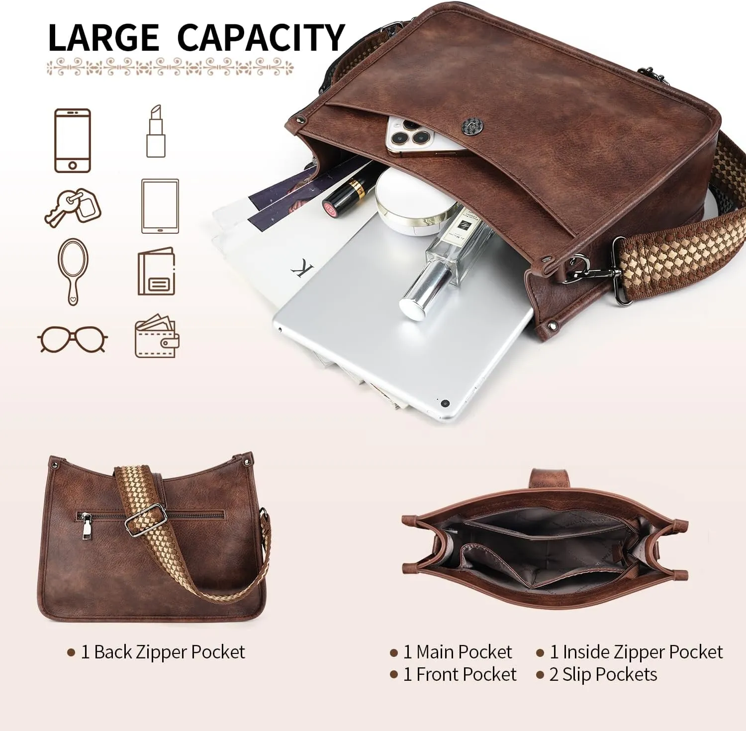 APHISON Crossbody Bags For Women Trendy, Leather Hobo Handbag Crossbody Purses Shoulder Bucket Bag with 2 Strap
