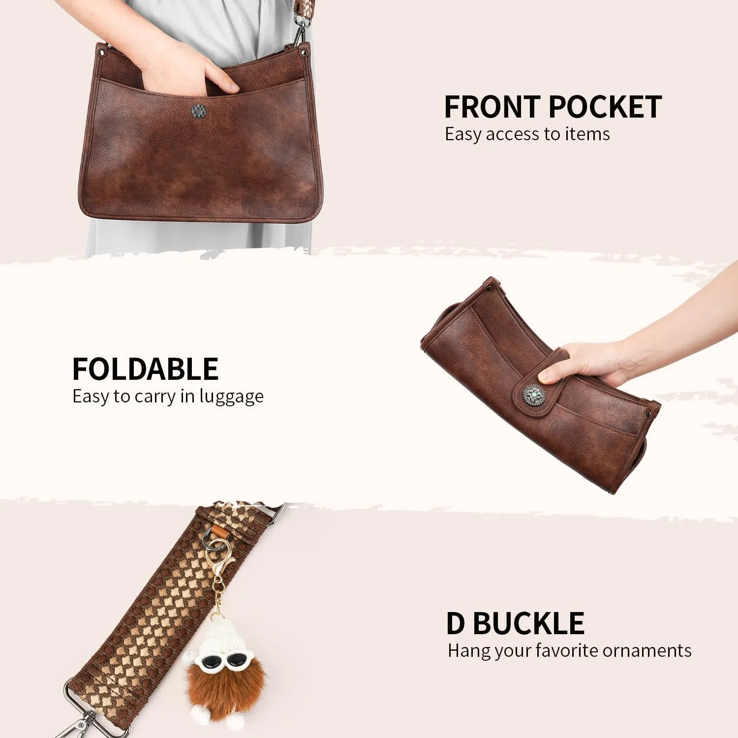 APHISON Crossbody Bags For Women Trendy, Leather Hobo Handbag Crossbody Purses Shoulder Bucket Bag with 2 Strap