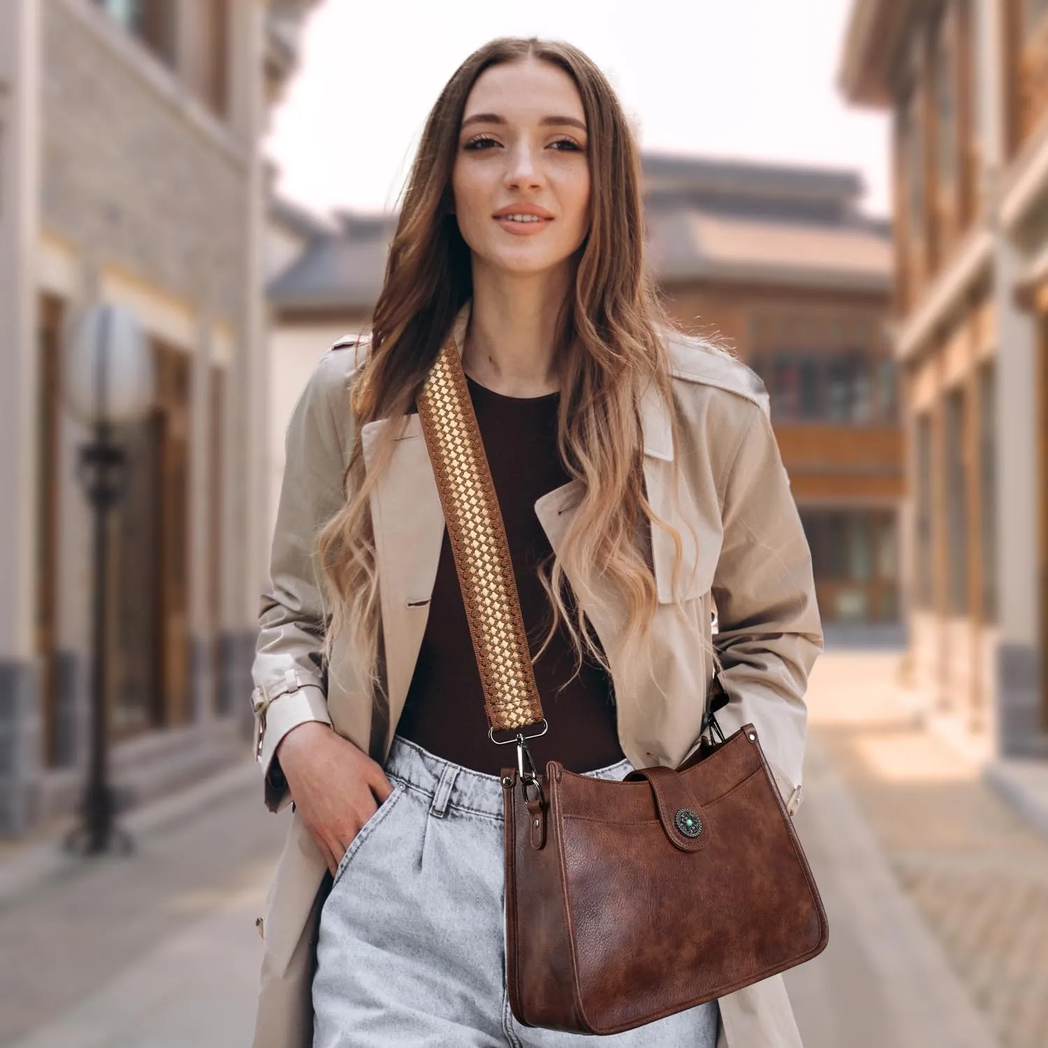 APHISON Crossbody Bags For Women Trendy, Leather Hobo Handbag Crossbody Purses Shoulder Bucket Bag with 2 Strap