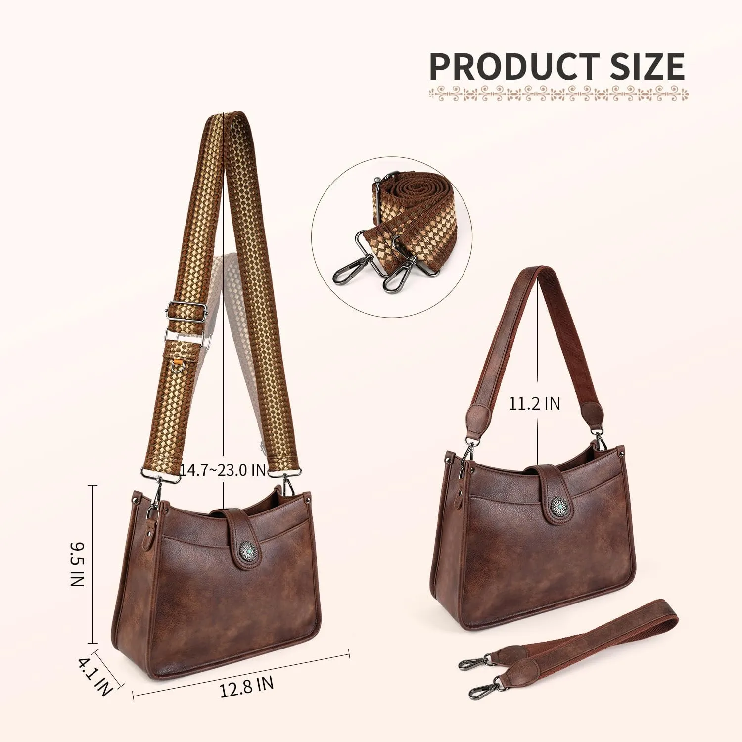 APHISON Crossbody Bags For Women Trendy, Leather Hobo Handbag Crossbody Purses Shoulder Bucket Bag with 2 Strap