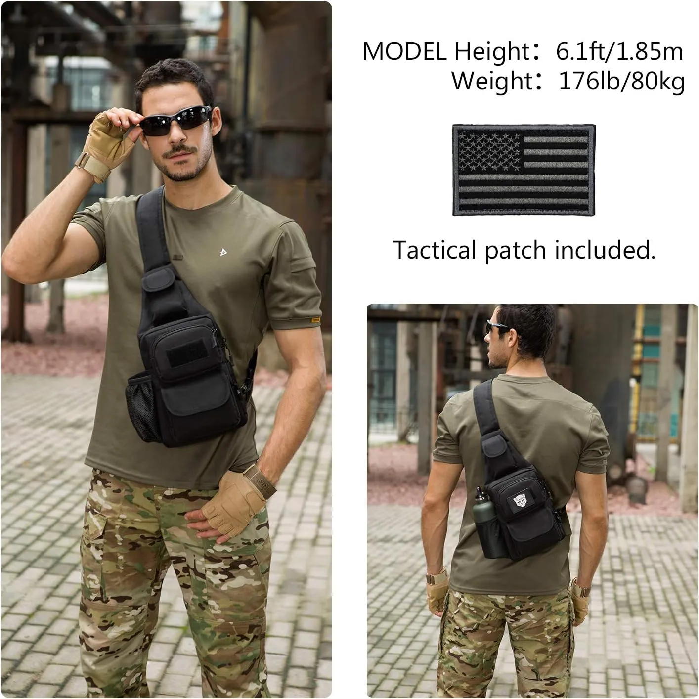 ArcEnCiel Tactical Sling Pack Military Molle Chest Crossbody Shoulder Bags with Patch