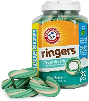 Arm & Hammer for Pets Ringers Fresh Breath Dental Treats for Dogs,Value Pack,32 Pcs Dog Dental Chews Fight Bad Dog Breath,Plaque & Tartar Without Brushing With Baking Soda(Pack of 1,32 Count)