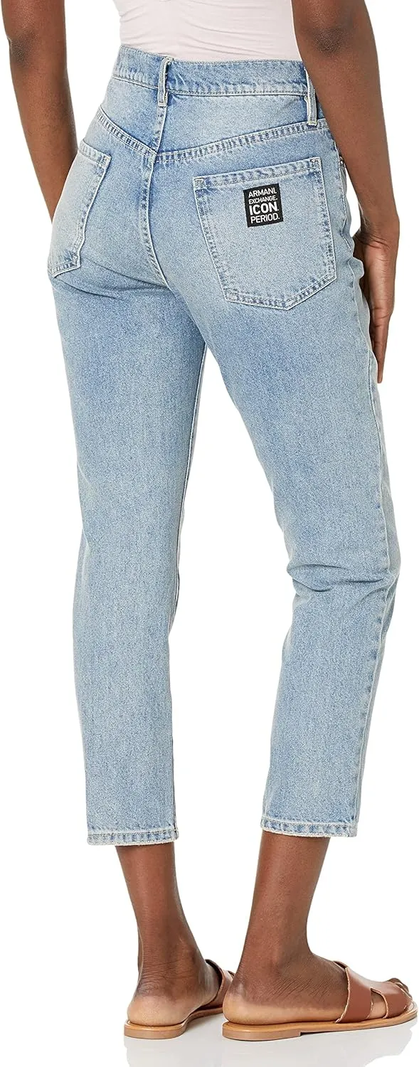 Armani Exchange Women's Cropped Boyfriend Logo Patch Denim