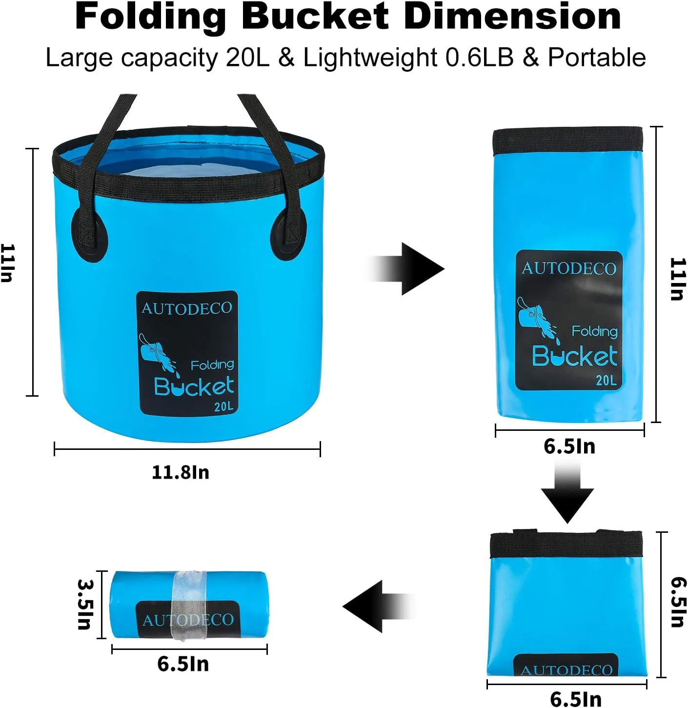 AUTODECO Collapsible Bucket 5 Gallon Container Folding Water Bucket Portable Wash Basin
