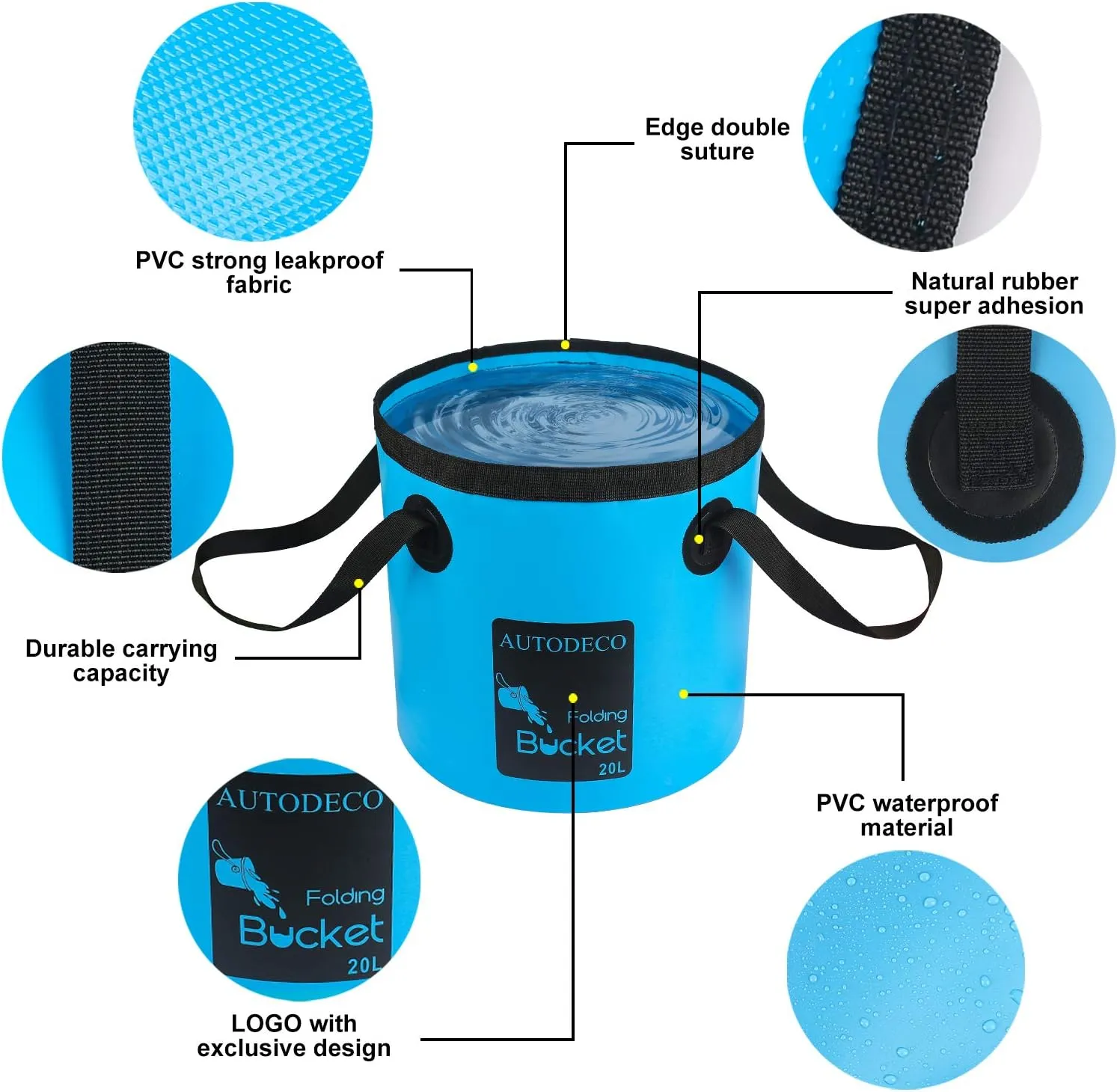 AUTODECO Collapsible Bucket 5 Gallon Container Folding Water Bucket Portable Wash Basin