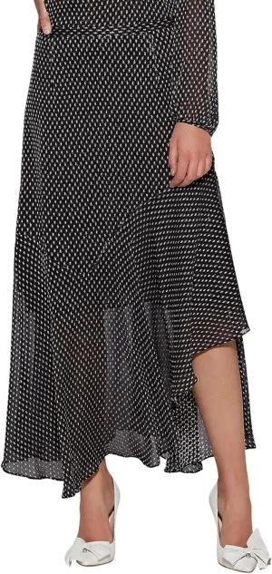Avec Les Filles by Joyce Azria Clip Dot Ruffle Maxi Skirt (Black/White) Size 4
