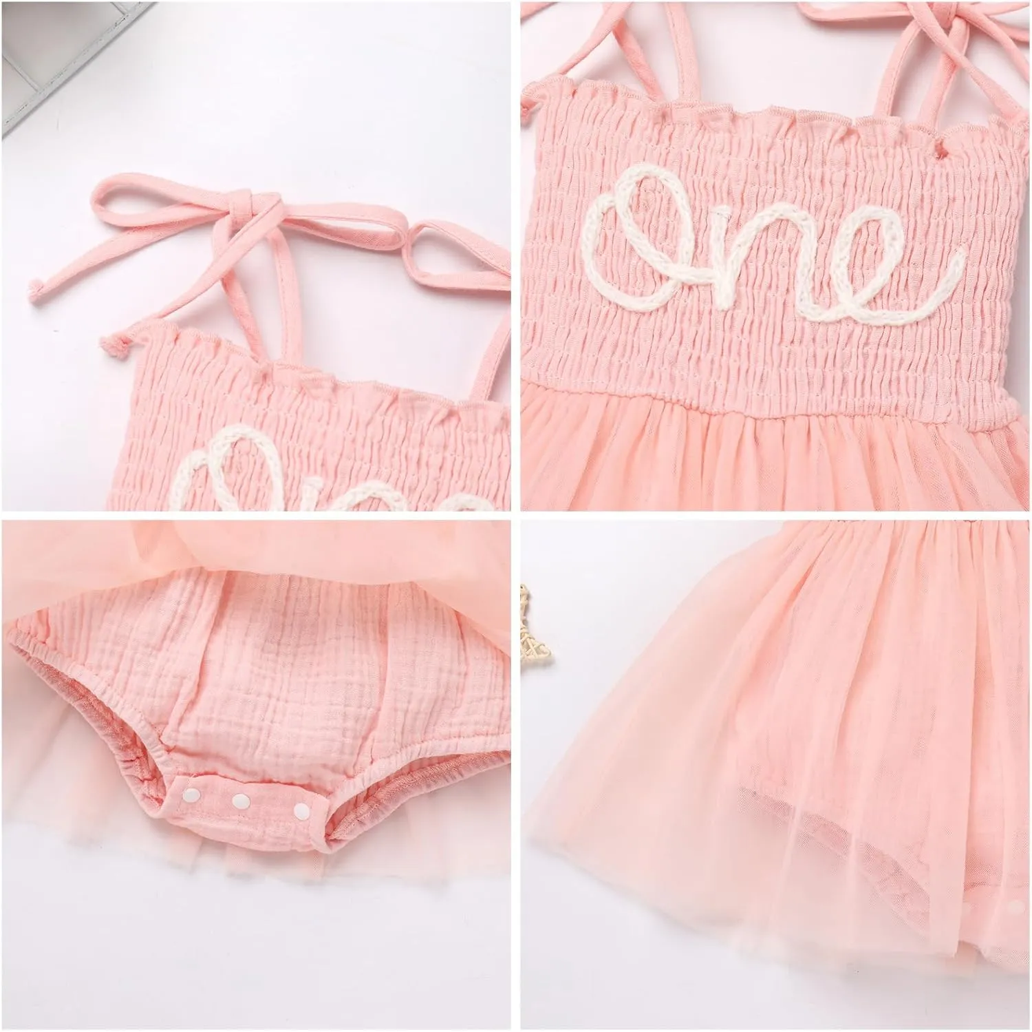 AWIBMK Baby Girls 1st Birthday Outfit Spaghetti Straps Romper Dress with Headband Sleeveless Princess Cake Smash Clothes