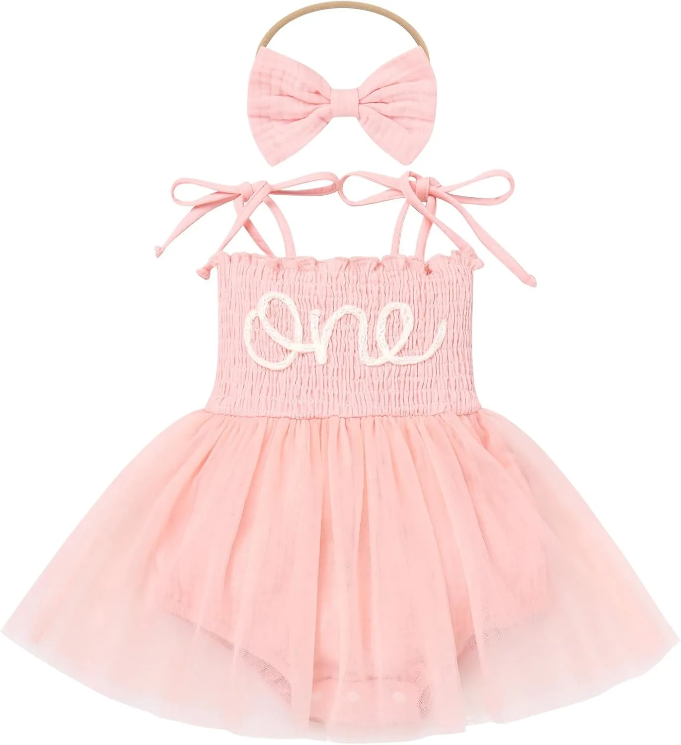 AWIBMK Baby Girls 1st Birthday Outfit Spaghetti Straps Romper Dress with Headband Sleeveless Princess Cake Smash Clothes