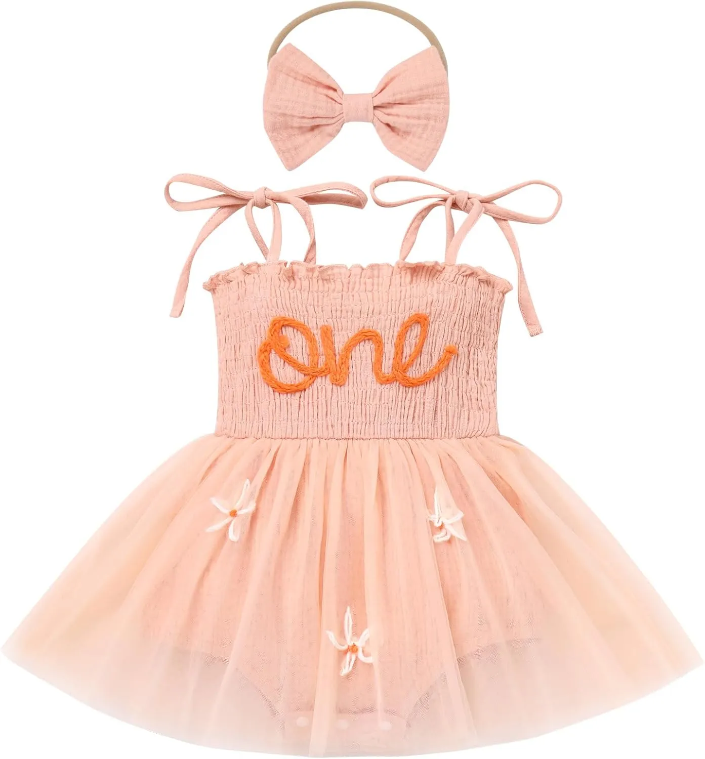 AWIBMK Baby Girls 1st Birthday Outfit Spaghetti Straps Romper Dress with Headband Sleeveless Princess Cake Smash Clothes